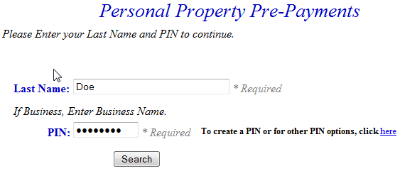 Search by account number example screen