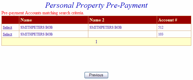 Select ticket example screen