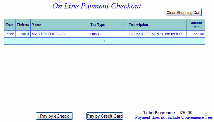 Checkout example screen