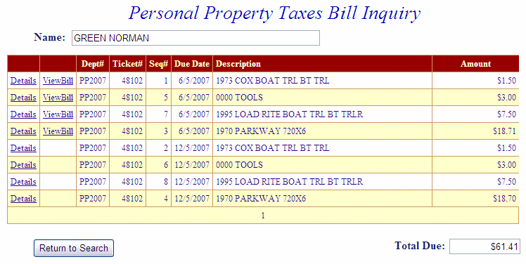 Select records example screen