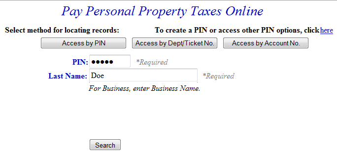 Search by Password example screen