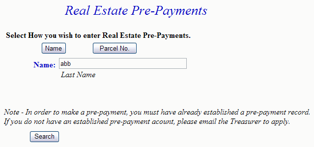 Name search example screen