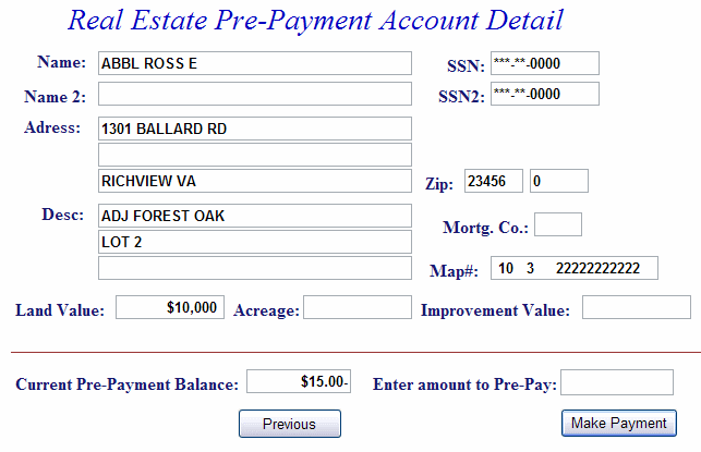 Account detail example screen